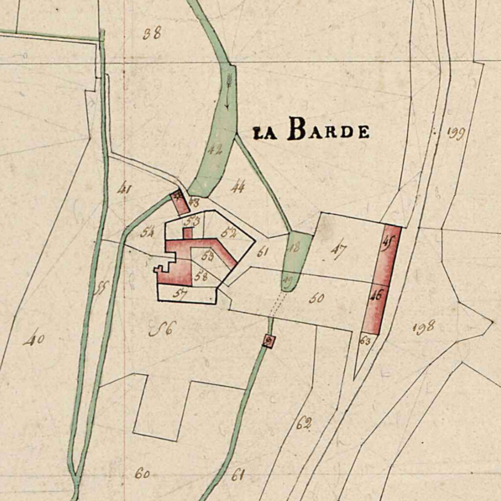 Carte napoléonienne indiquant l’emplacement du moulin et son agencement, à l’époque